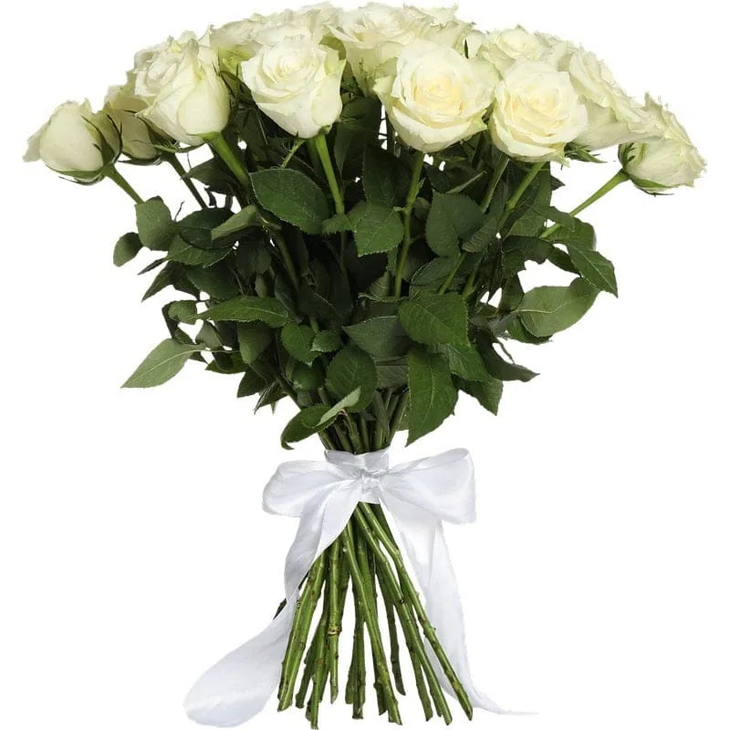 Bouquet aus weißen Rosen mit weißer Schleife