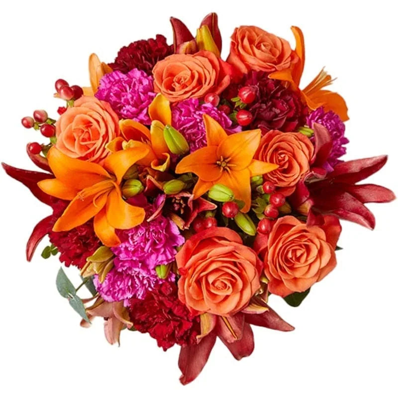 Bunter Blumenstrauß mit verschiedenen Blumen in Rot, Orange und Pink