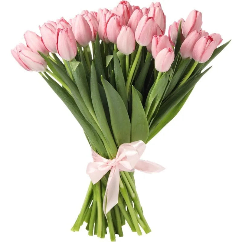 Bouquet mit rosa Tulpen, gebunden mit Schleife