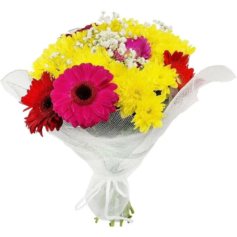 Bunter Blumenstrauß mit Gerbera und gelben Blumen
