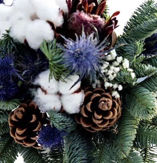 Blue Thistle & Cotton Bouquet
