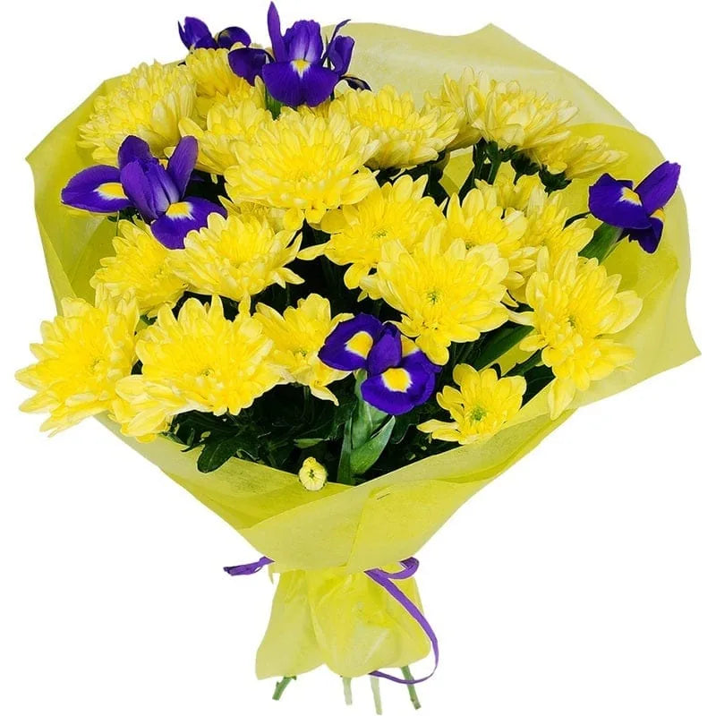 Blumenstrauß mit gelben und lila Blumen