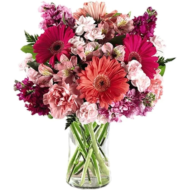 Bunter Blumenstrauß mit pinken Gerbera und anderen Blumen