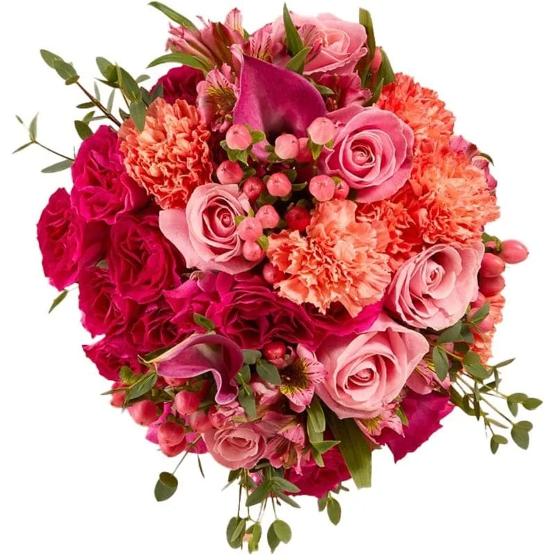 Runder Blumenstrauß mit rosa und korallenfarbenen Blüten