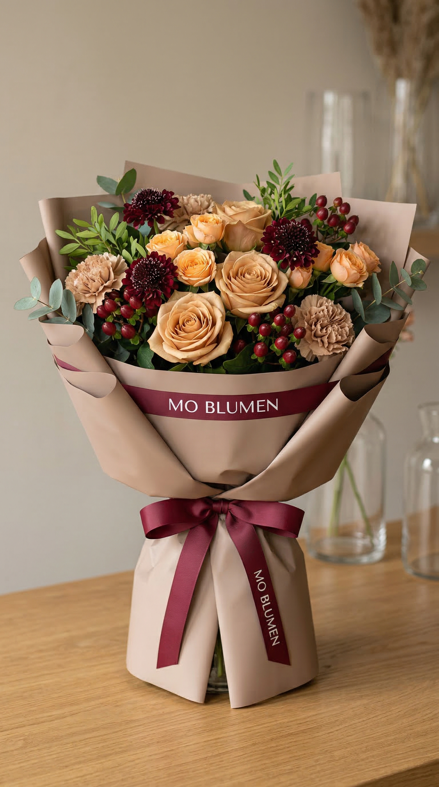 Herbstlicher Ostergru� - Nahaufnahme Cappuccino-Rosen MO BLUMEN Wien
