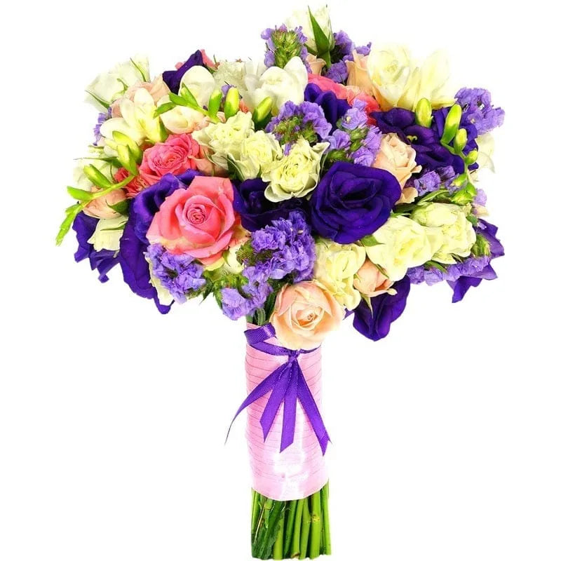 Blumenstrauß mit lila, rosafarbenen und weißen Blüten.