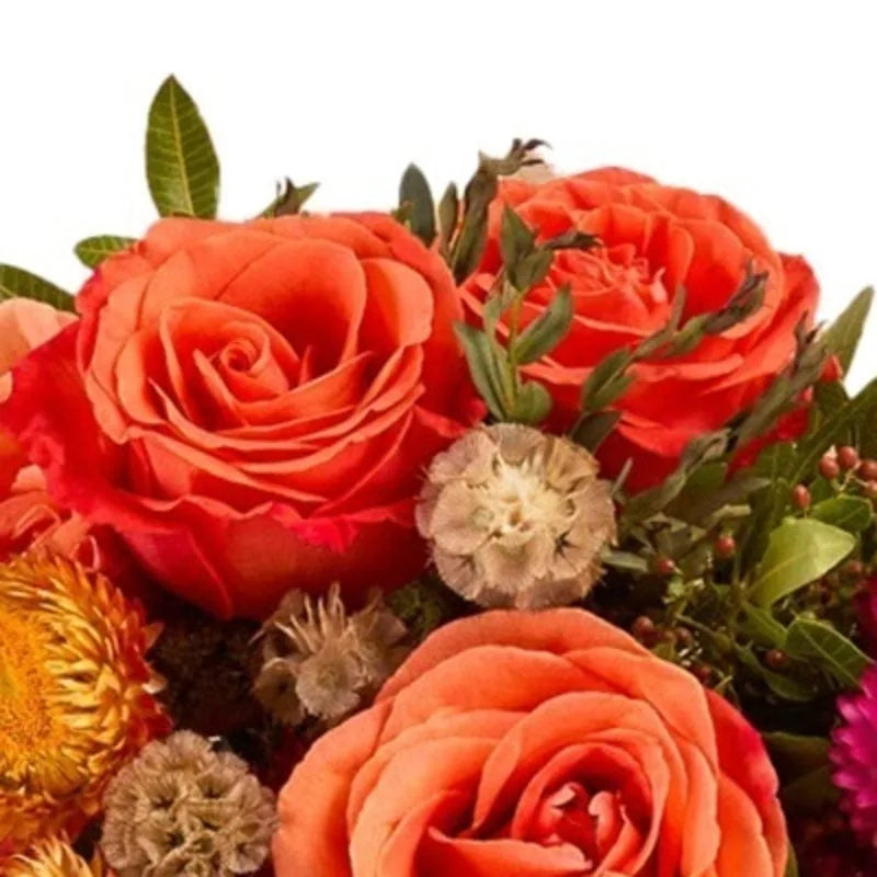 Korallen-Rosen mit Trockenblumen