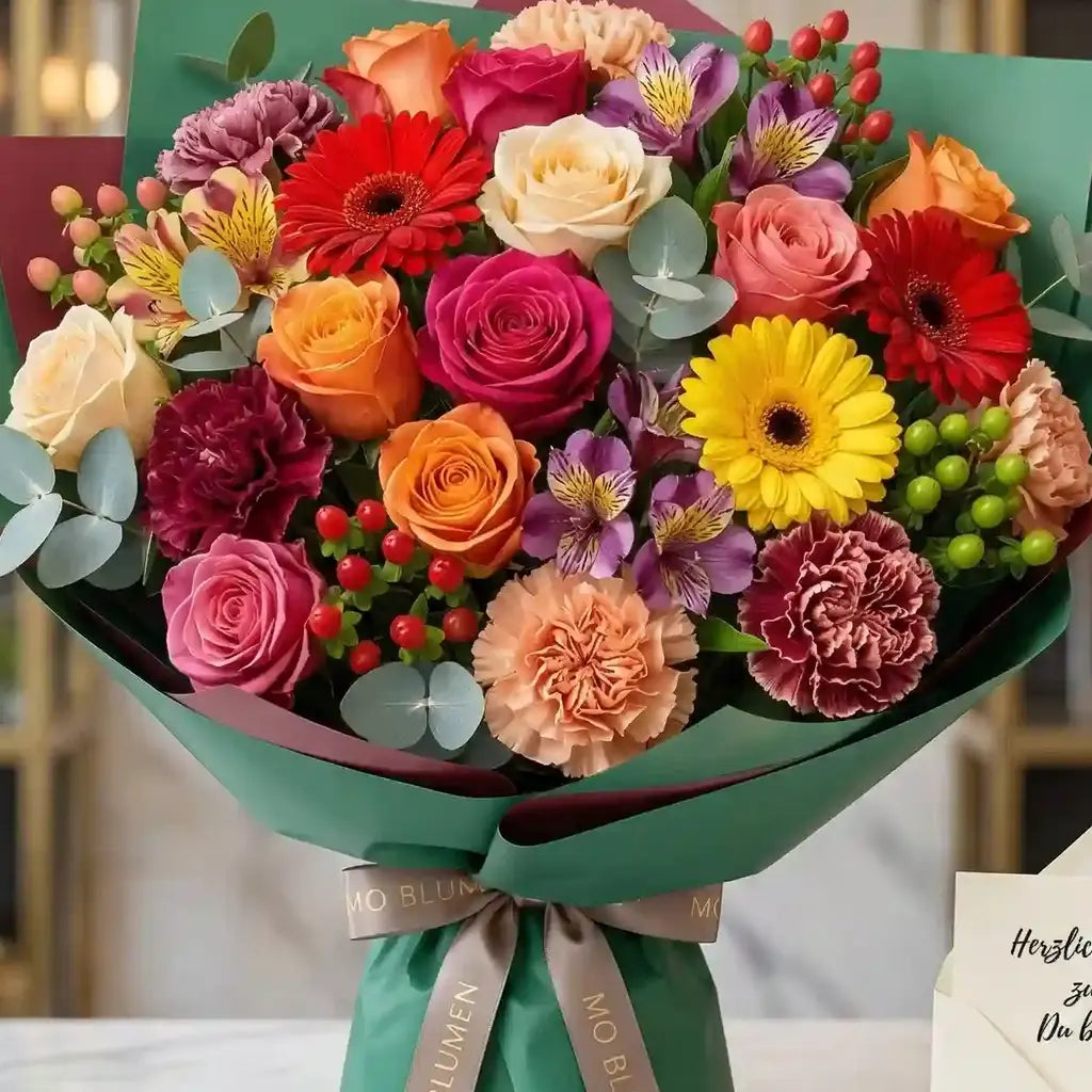 Farbenpracht Strauß Nahaufnahme - Bunte Blumen Detail - MO BLUMEN Wien