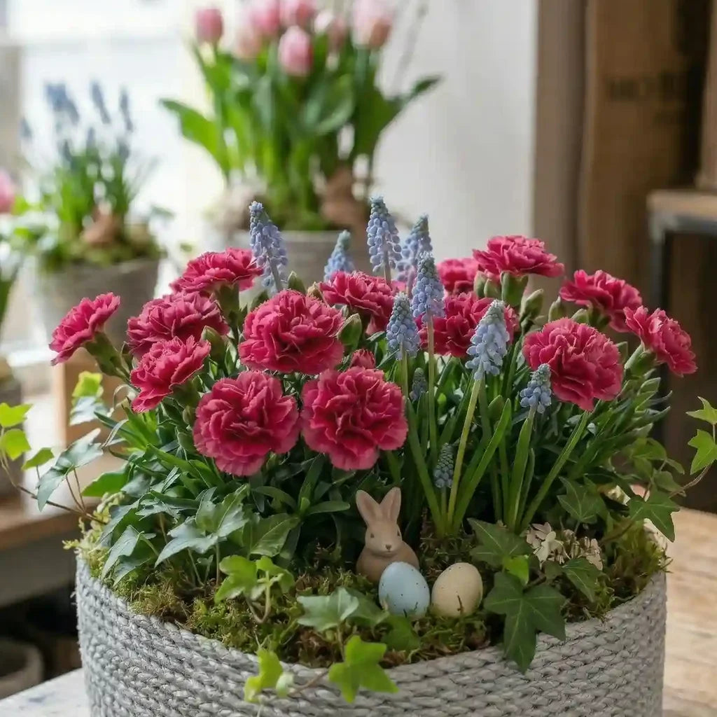 Romantischer Herzkorb mit Nelken & Muscari