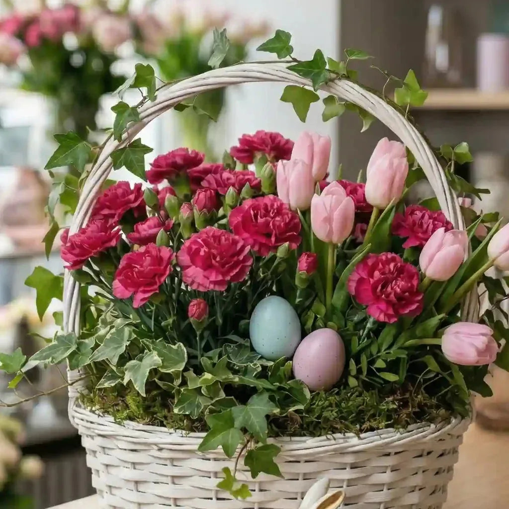 Osterkorb Nahaufnahme - Narzissen Weidenzweige MO BLUMEN Wien