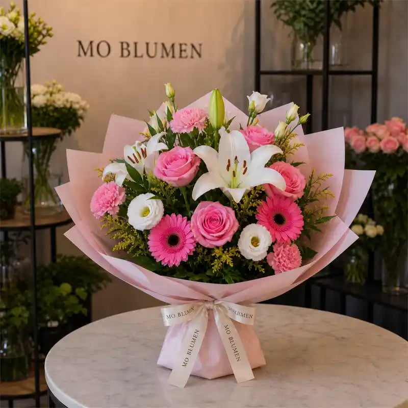 Mother’s Day Bouquet Love Spell | Pink Roses & Lilies – MO BLUMEN Vienna