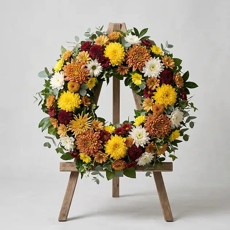 Trauerkranz Chrysanthemen Bunt – Trauerfloristik MO BLUMEN Wien