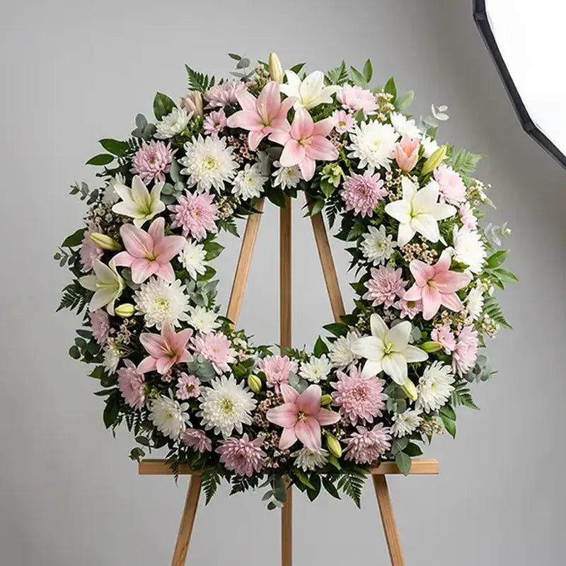 Trauerkranz Rosa-Weiß – Trauerfloristik MO BLUMEN Wien