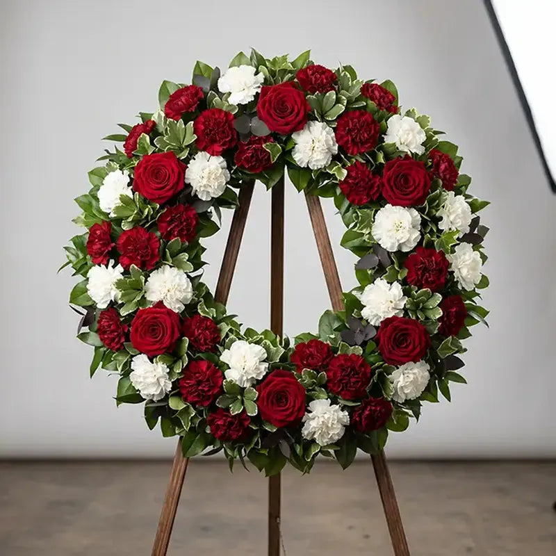 Trauerkranz Rot-Weiß Gemischt – Trauerfloristik MO BLUMEN Wien